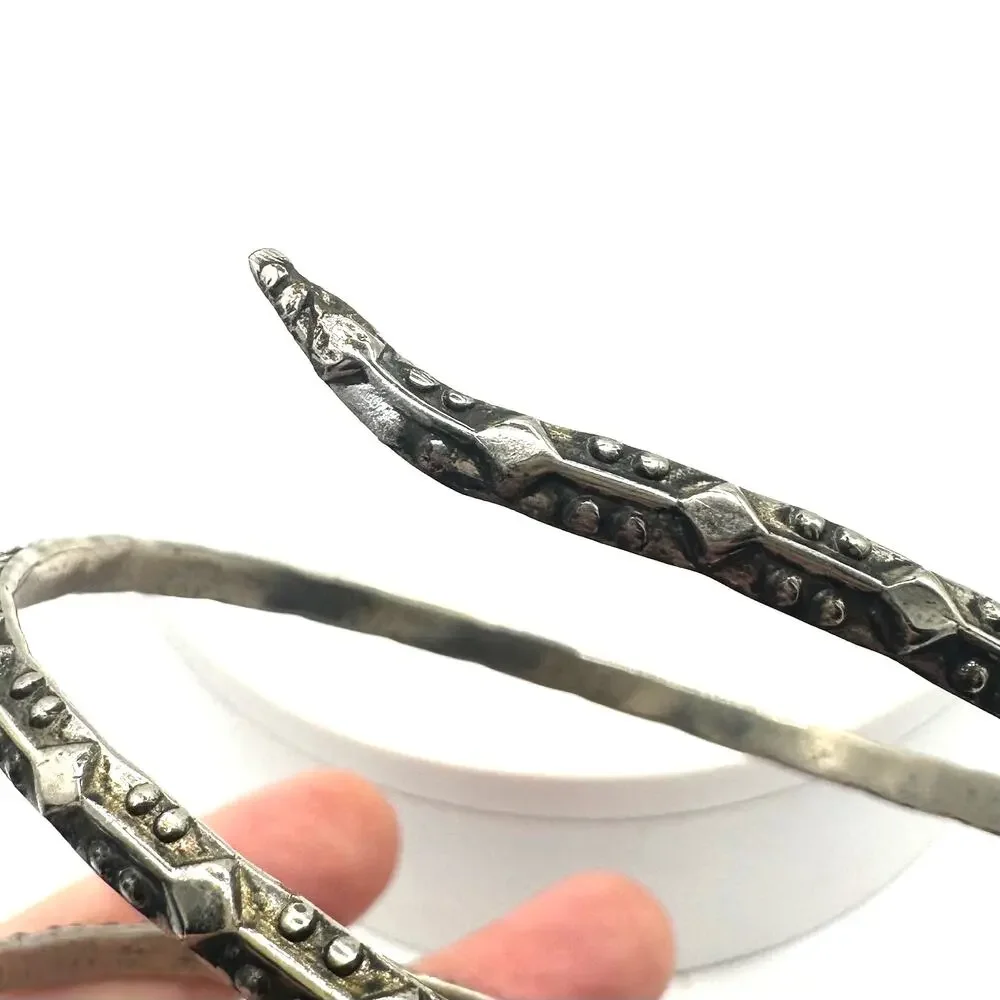Vintage silver tone snake textured cuff bangle wrap bracelet adjustable 20.5”